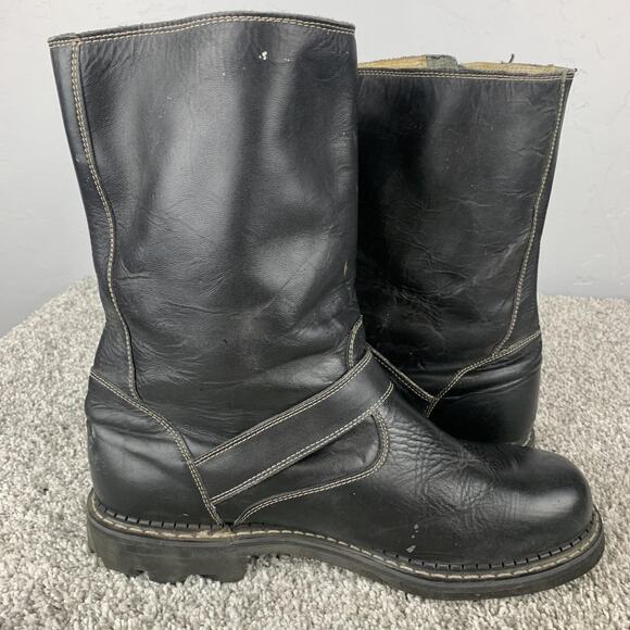 John Fluevog Engineer Boots Mens Size 13 Leather Motorcycle Biker Strap Sole - Picture 5 of 11